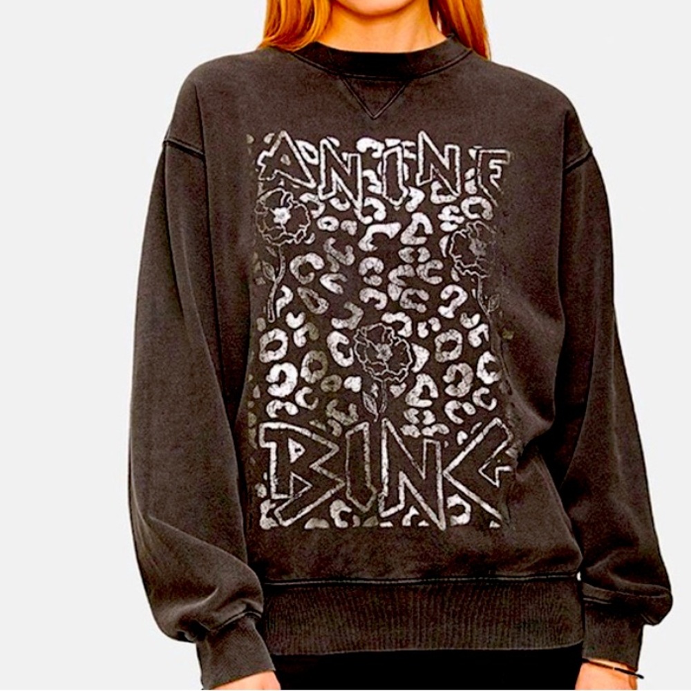 Anine Bing Charcoal Black Leopard Graphic Crewneck